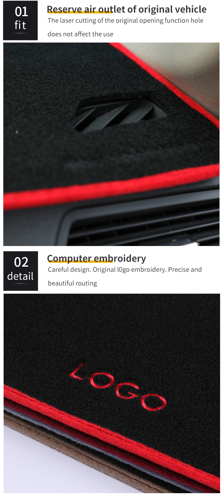 DECENT Luxury car dashboard mats produced by the Chinese factory dashboard cover mat